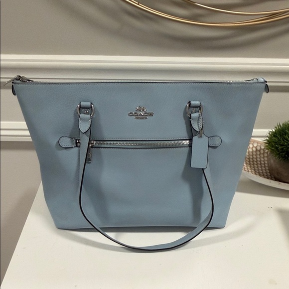 Coach Handbags - Coach Pale Blue Leather Tote with Silver Hardware